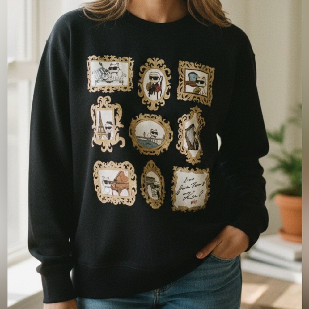 NWT Karl Lagerfeld Paris Long Sleeve Black Top Sweatshirt